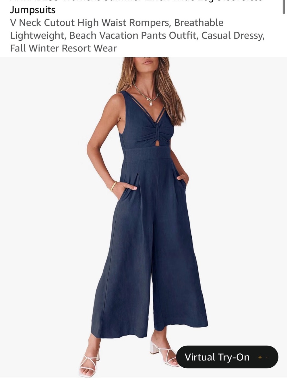Sleeveless V-Neck Wide-Leg Jumpsuit in Navy Blue